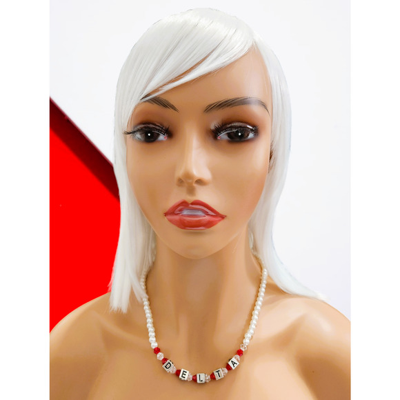 Delta Sigma Theta Jewelry Necklace Earrings & bracelet Set Red and white Pearls - Picture 6 of 6